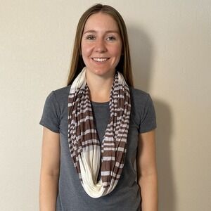 Striped Infinity Scarf Brown & Beige Lightweight Fashion Accessory‎ Women